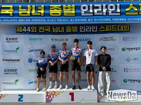 제44회 전국 남녀 종별 인라인 스피드대회에서 우수한 성적을 거둔 여수시청 롤러팀 선수단(왼쪽부터 김민서·김민찬·이성건·송제언·박도봉·박형상 선수)