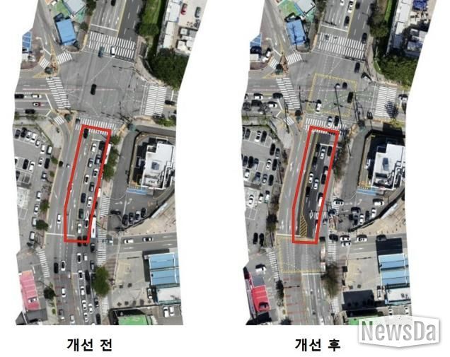 일산가구단지사거리 직좌동시차로 → 좌회전 전용차선 개선 전후