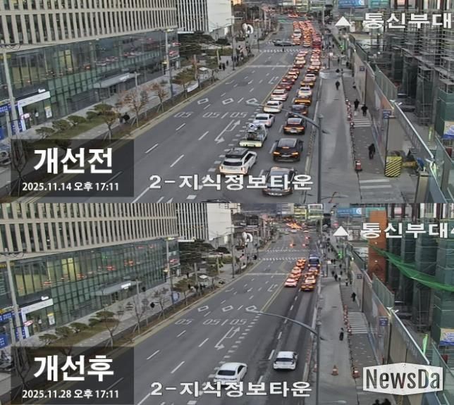 과천대로7길 퇴근시간대 모습(개선 전후)