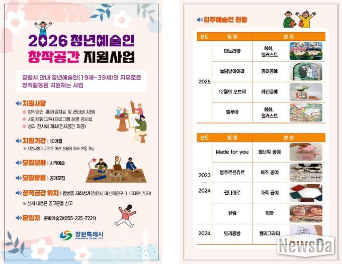 창원특례시, 청년예술인 창작공간 입주예술인 모집