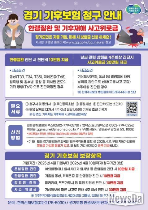 경기기후보험금 신청 안내문 단면(한랭질환 및 기후재해 사고위로금)