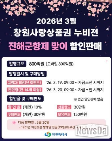 창원특례시, 진해군항제 앞두고 모바일 누비전 800억 원 발행